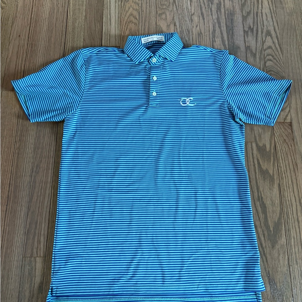 Men's Light Blue & White Striped Polo